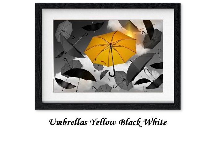 Umbrellas Yellow Black White